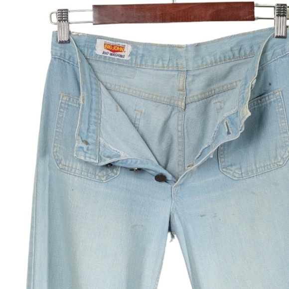 BIG JOHN Vintage Japanese Denim Flared Leg Jeans Size 29 70s Disco Light Wash - Picture 6 of 9